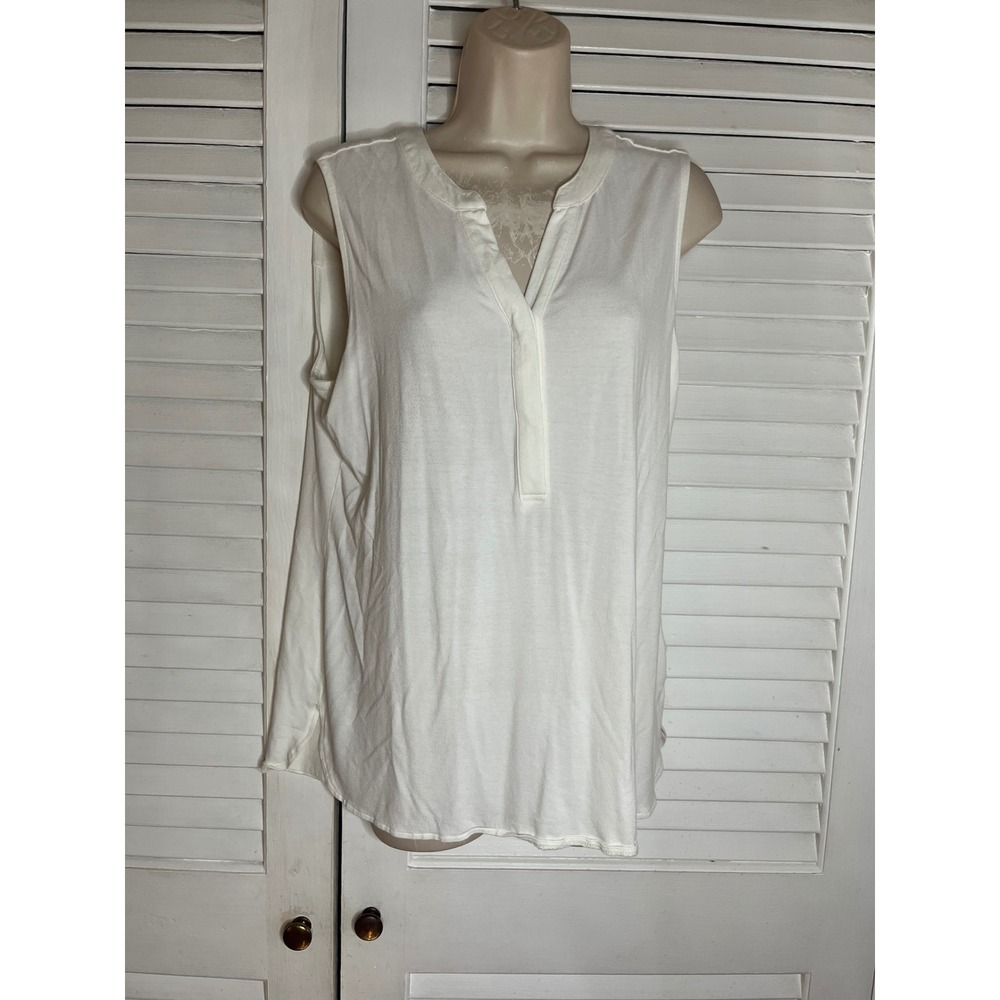 Coldwater Creek Womens White Sleeveless Split V-Neck Knit Top Size M 10-12